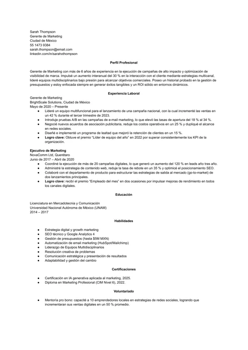 Ejemplo de logros en el currículum