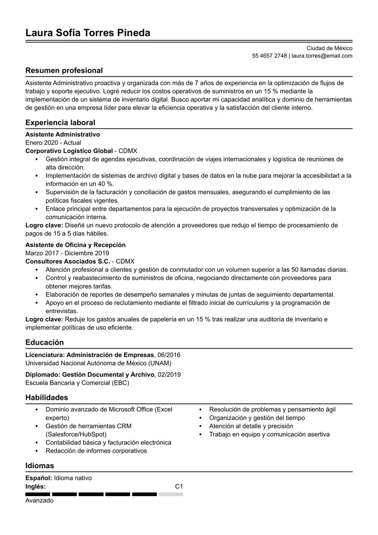 Ejemplo de plantilla de currículum básico de estilo tradicional