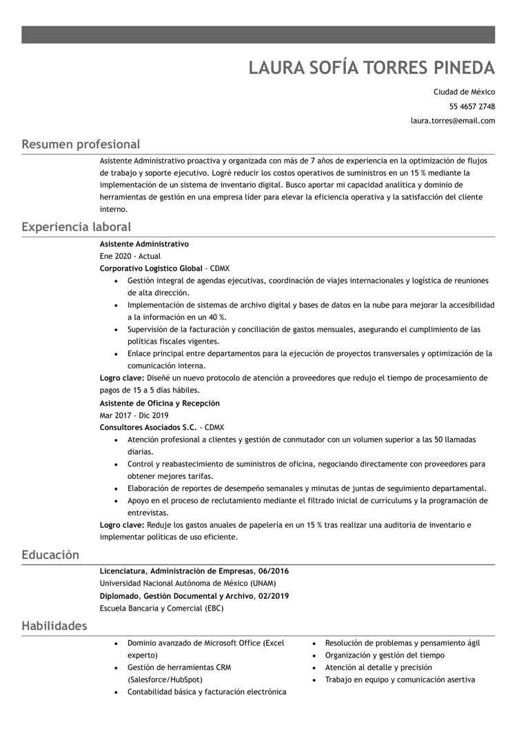 Ejemplo de plantilla de currículum básico centrado