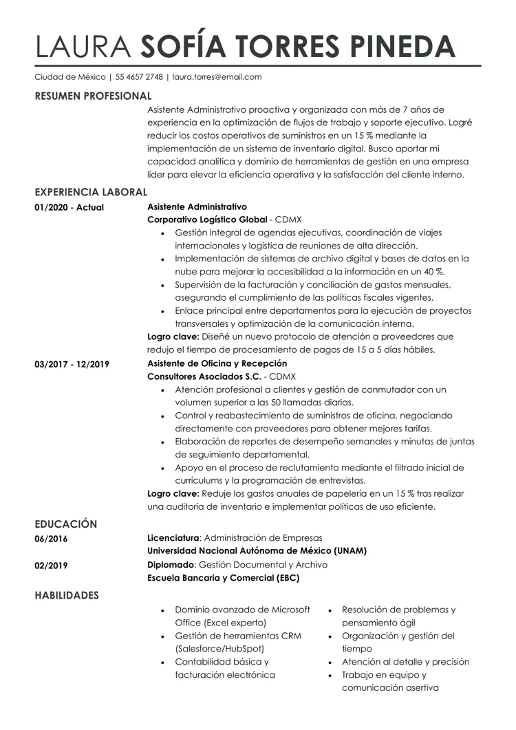 Ejemplo de plantilla de currículum básico con título destacado.