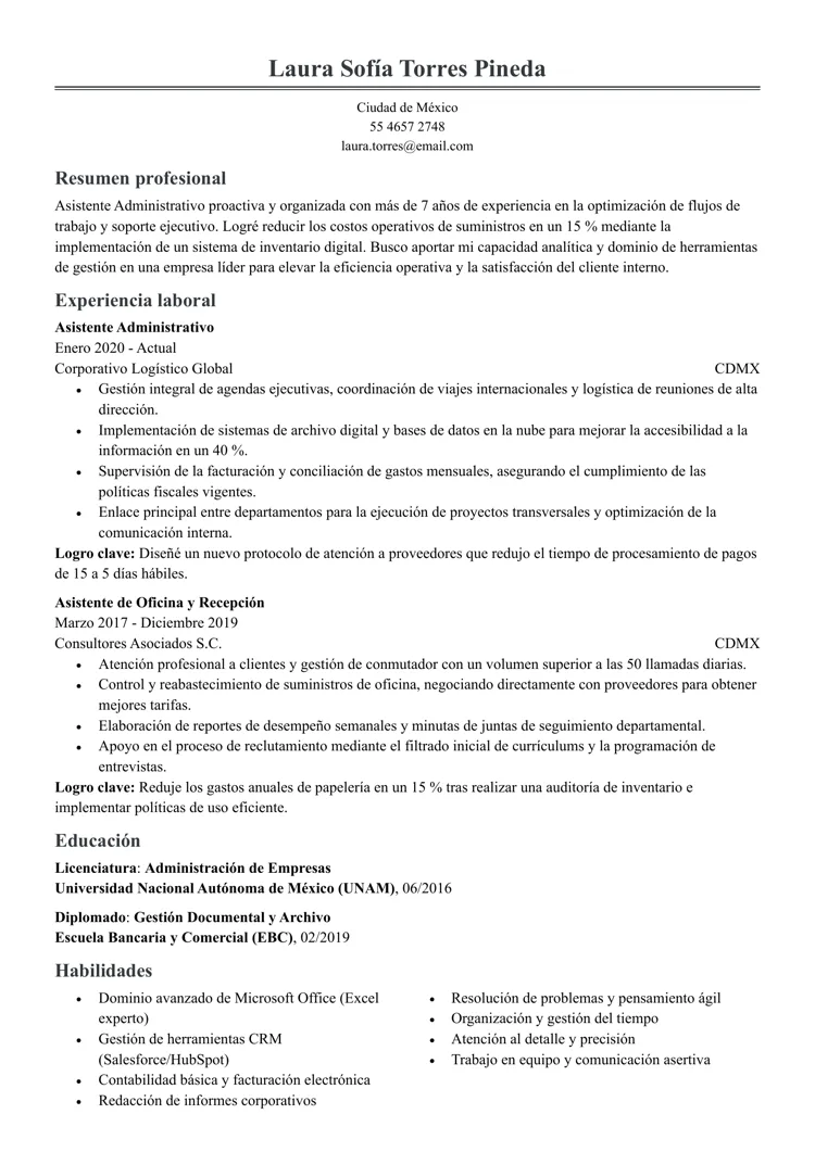Ejemplo de plantilla de currículum básico para altos cargos.