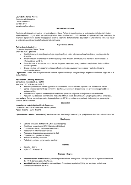 Ejemplo de CV básico