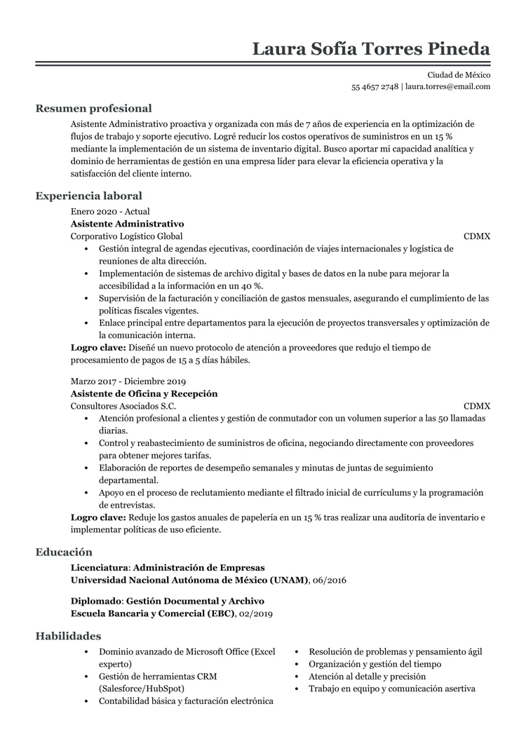 Ejemplo de plantilla de currículum básico en orden secuencial