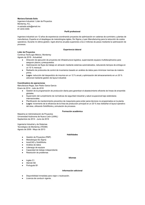 Ejemplo de CV con un tipo de letra adecuado