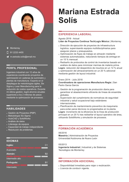 Ejemplo de CV con un tipo de letra adecuado