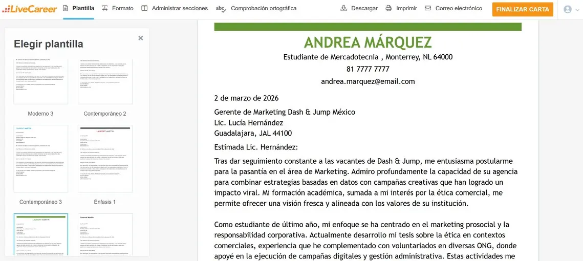 ejemplo de carta de presentación para prácticas