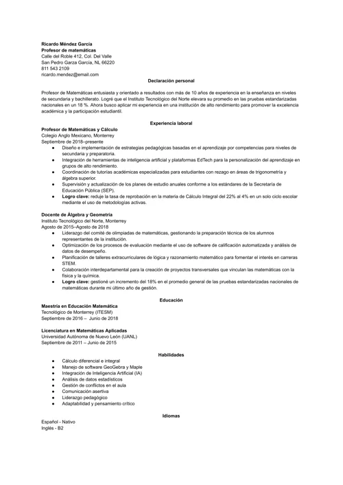 Ejemplo de CV con sección de formación académica