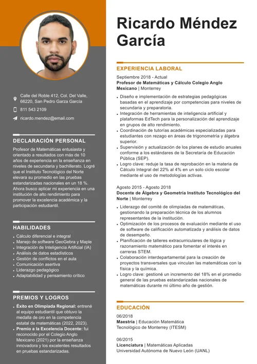 Ejemplo de CV con sección de formación Académica
