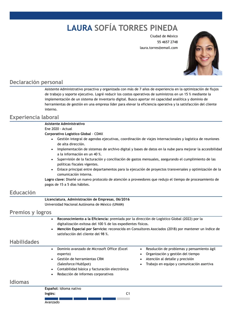 Ejemplo de formato de CV de estilo minimalista