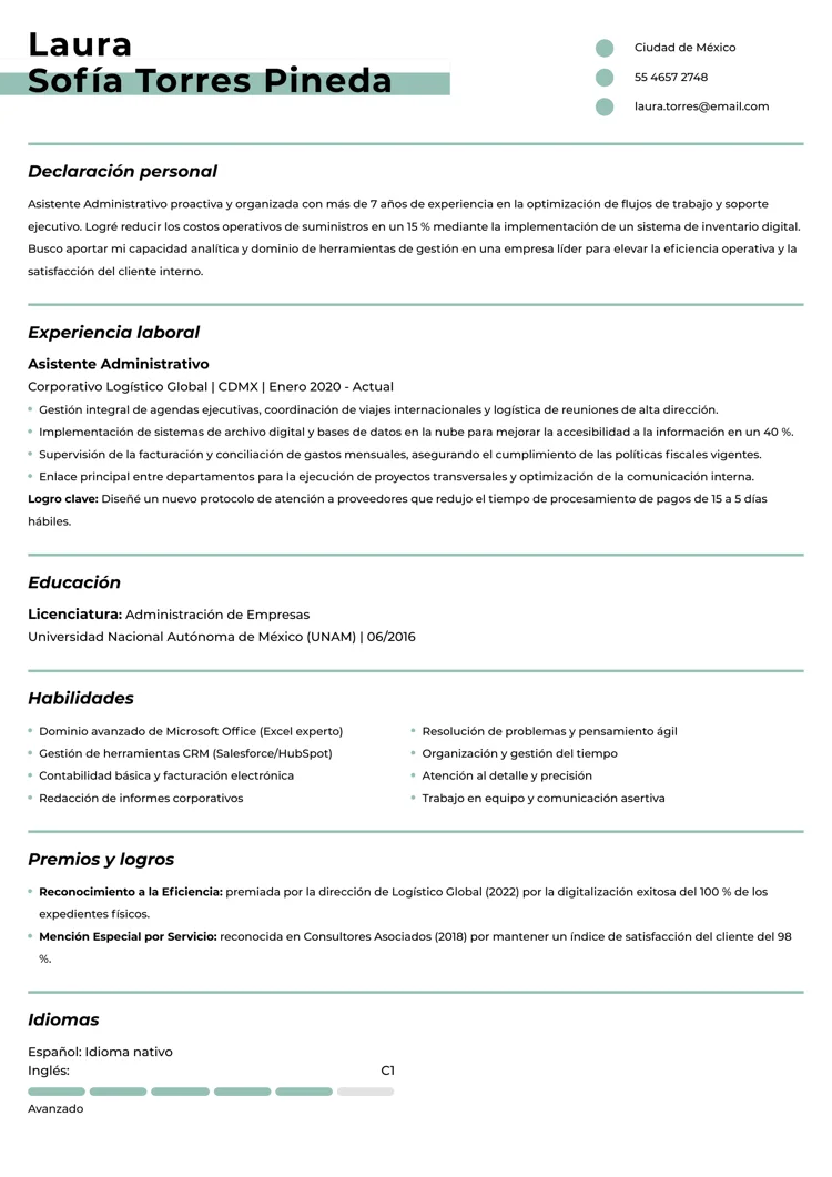 Ejemplo de formato de CV dinámico en orden secuencial