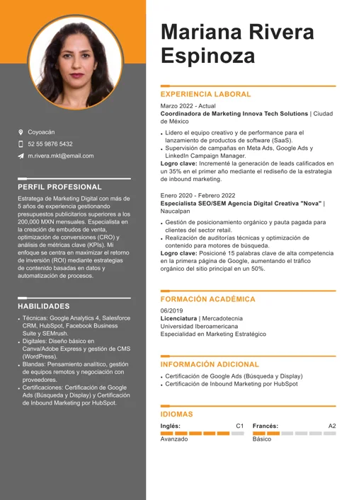 ejemplo de estructura de un curriculum vitae