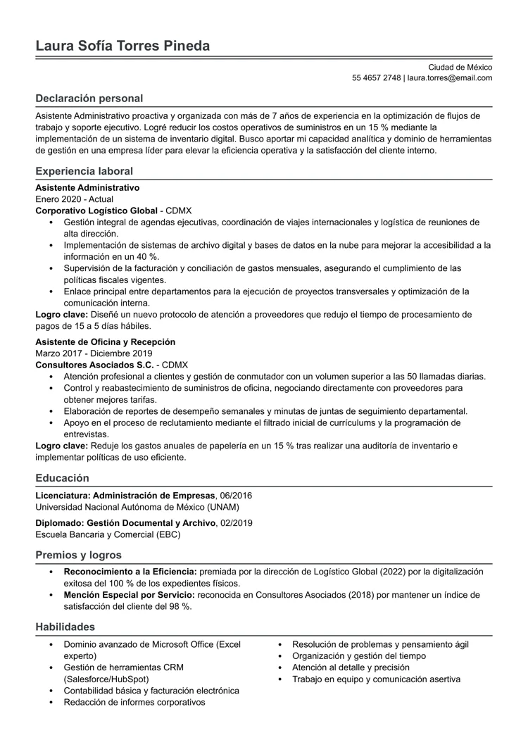 Ejemplo de formato de currículum de estilo clásico