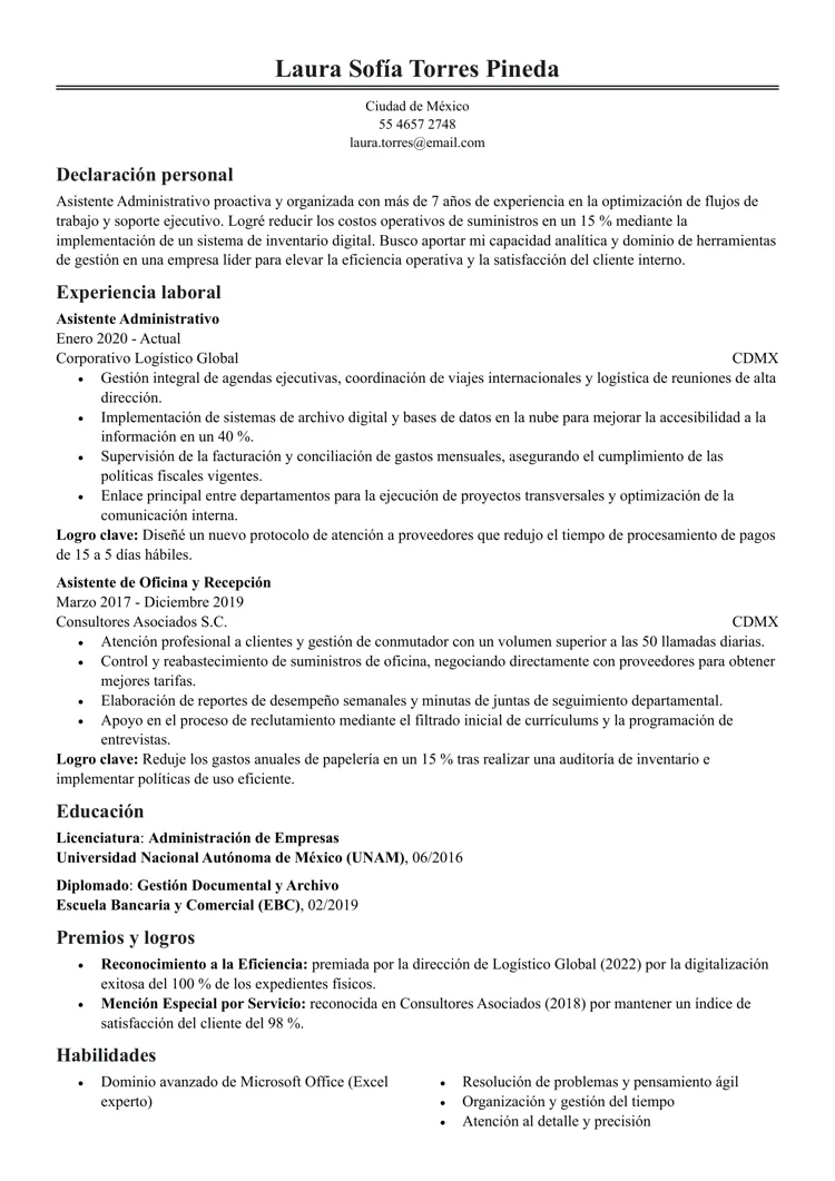 Ejemplo de formato de currículum de estilo tradicional