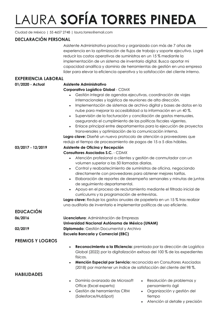 Ejemplo de formato de curriculum vitae de estilo elegante