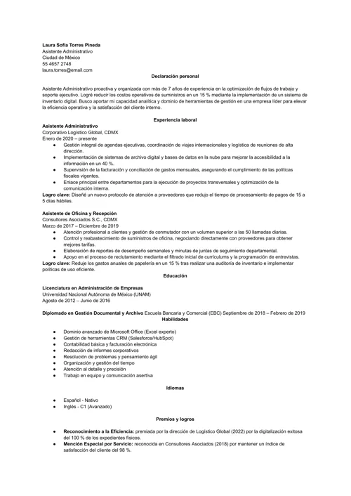 Ejemplo de formato de CV
