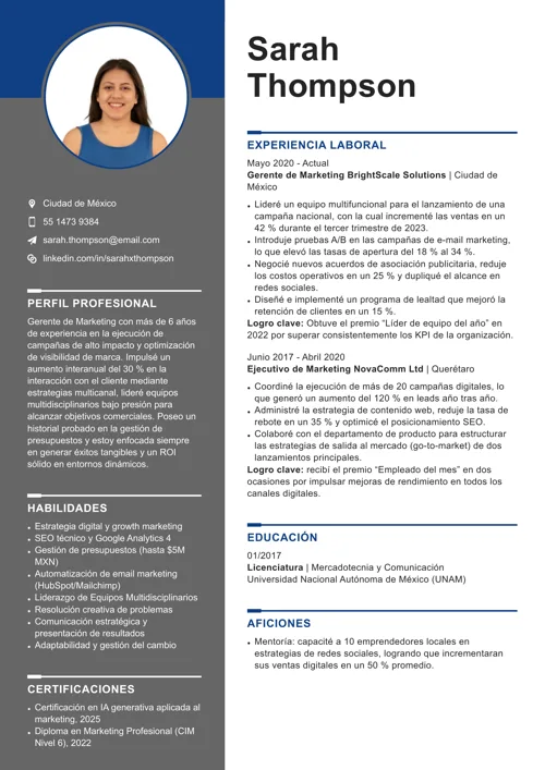 Ejemplo de CV con objetivo profesional