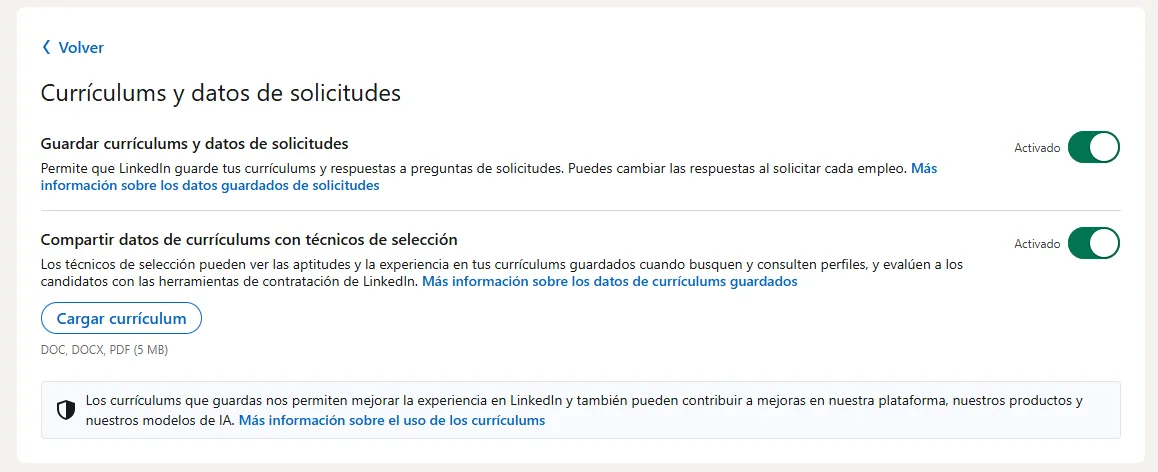 imagen que muestra dónde subir el CV a LinkedIn desde la configuración