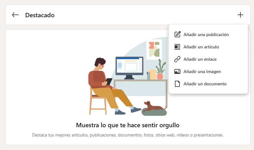 imagen que muestra dónde subir el CV a LinkedIn para que aparezca en el perfil