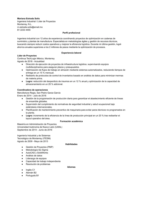 ejemplo de CV para subir a LinkedIn