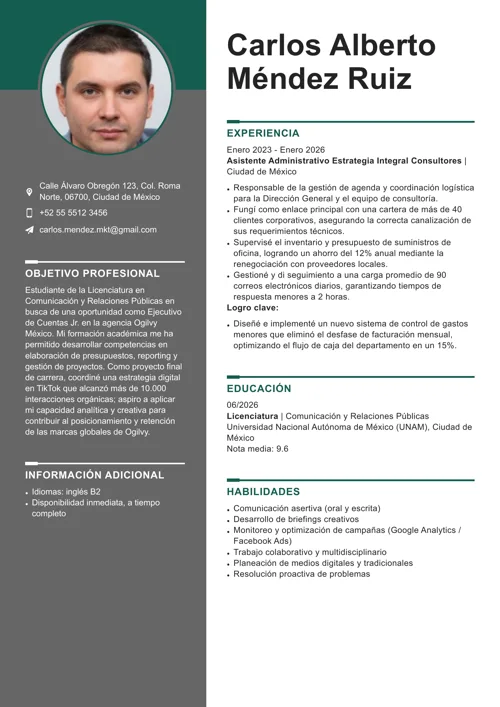 Ejemplo de CV sin experiencia