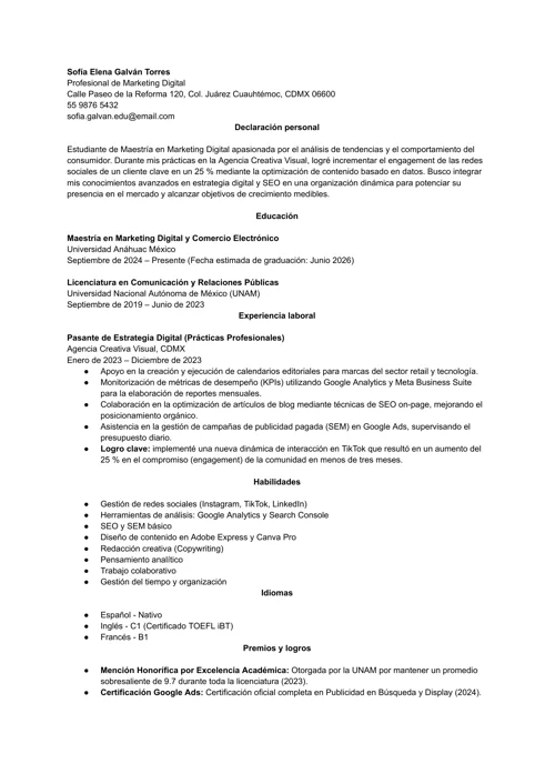 Ejemplo de CV con sección de formación académica