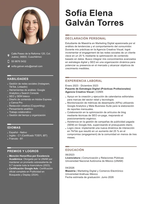 Ejemplo de CV con sección de formación Académica