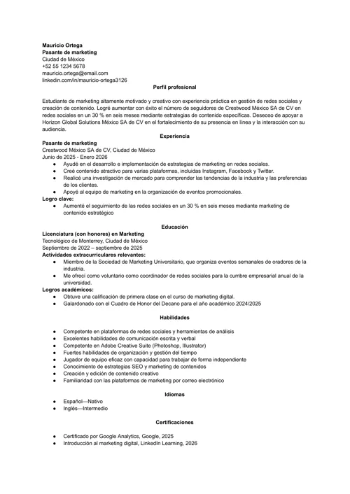 Ejemplo de CV para prácticas profesionales