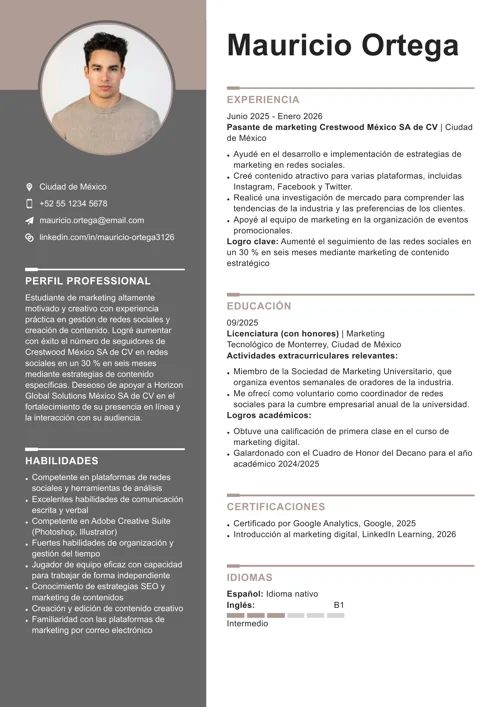 Ejemplo de CV para prácticas profesionales
