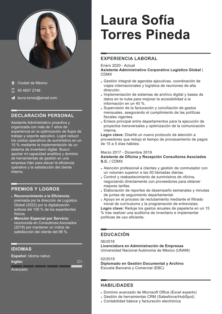 Ejemplo de plantilla de currículum en Word a dos columnas
