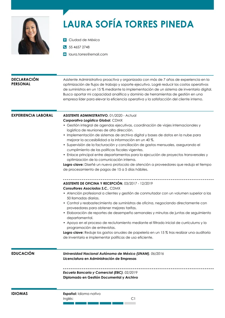Ejemplo de plantilla de currículum en Word en azul
