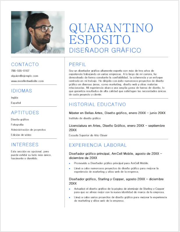 Plantilla de currículum de Word para el sector creativo