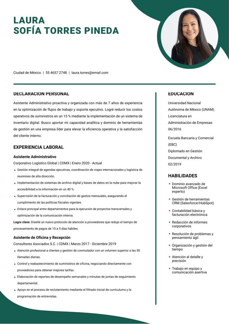 Ejemplo de plantilla de currículum en Word en verde