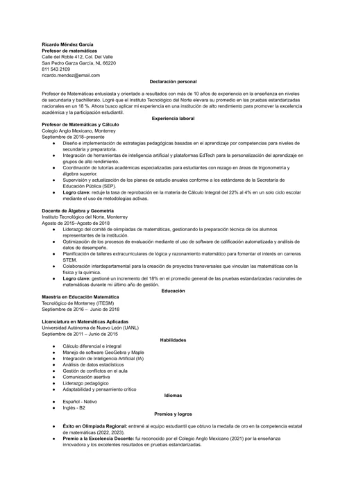 Ejemplo de currículum con habilidades