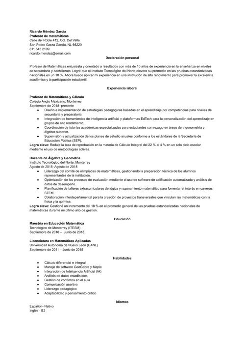 Ejemplo de currículum