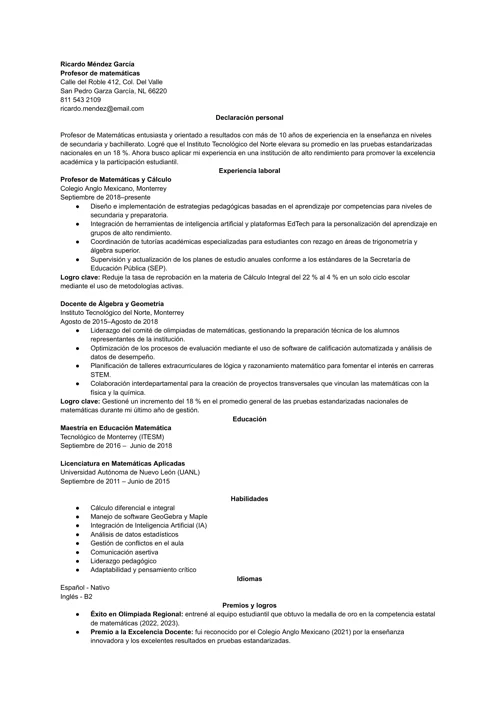 Ejemplo de un buen currículum