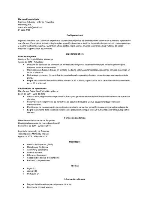 Ejemplo de qué incluir en un CV